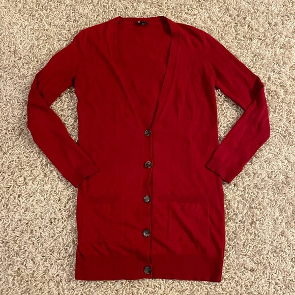 Theory bright Red cotton/Cashmere Blend Button up V neck front Cardigan size SP - Picture 1 of 5